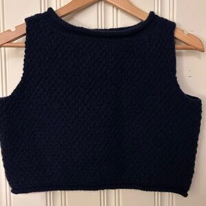 HandKnit Wool Blend Chunky Crop Navy Blue Sweater Vest Cottage-core Indie S/M